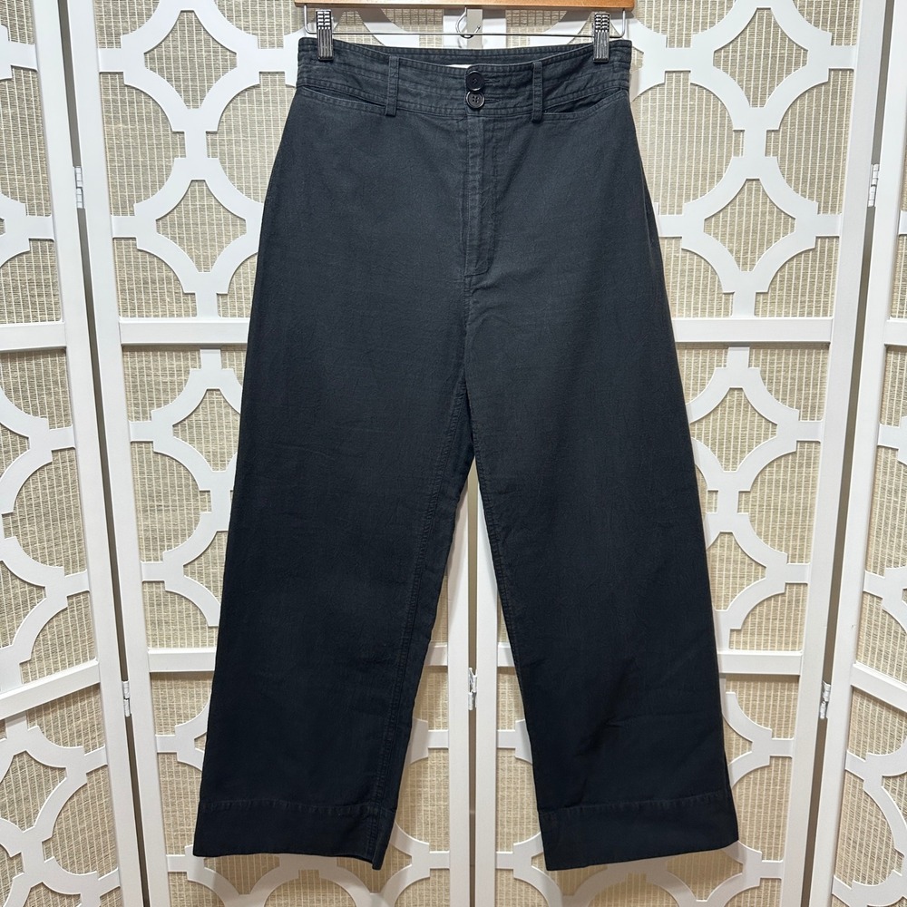 Apiece Apart Wide Leg Pants Women 4 Black High Rise Cropped Canvas Trousers - Picture 2 of 11